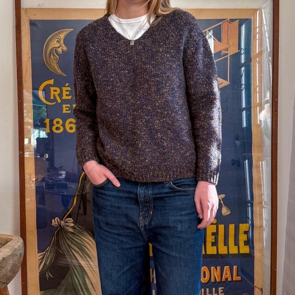 Vintage 1990s RÖE Purple Blue and Brown speckled v neck sweater - Picture 4 of 4